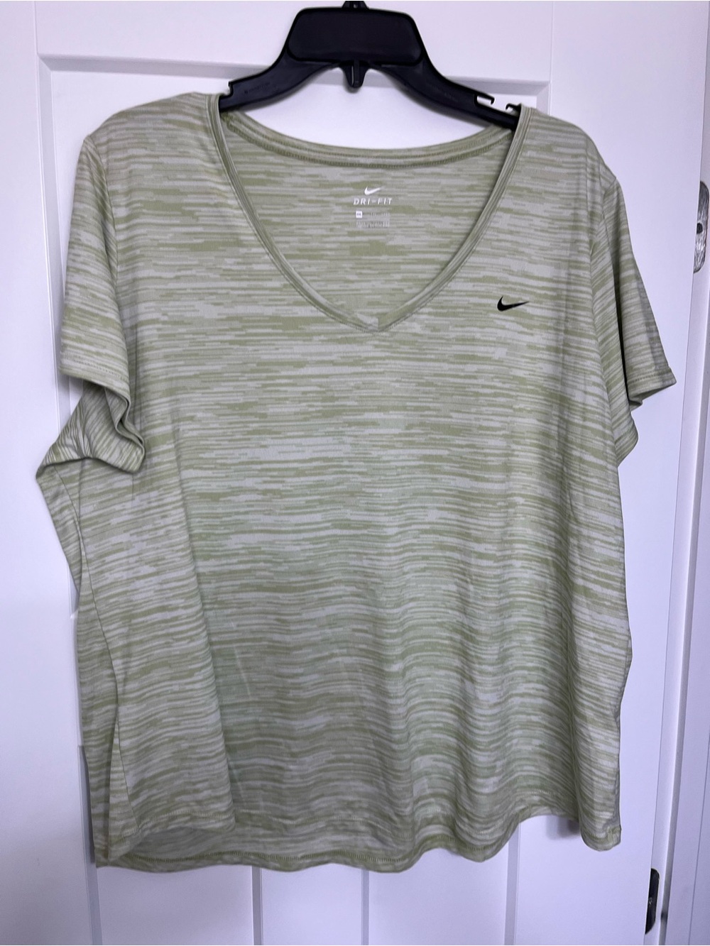 Nike Women's Dri-FIT Short Sleeve V-Neck Tee — Pale Green Heather